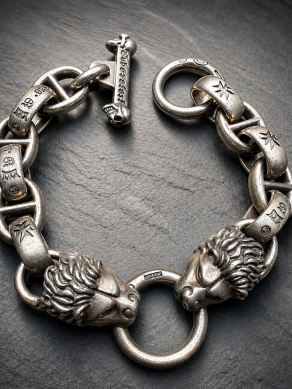 Gaboratory Sterling Silver Link Dual Lion Head bracelet Vintage 1990s